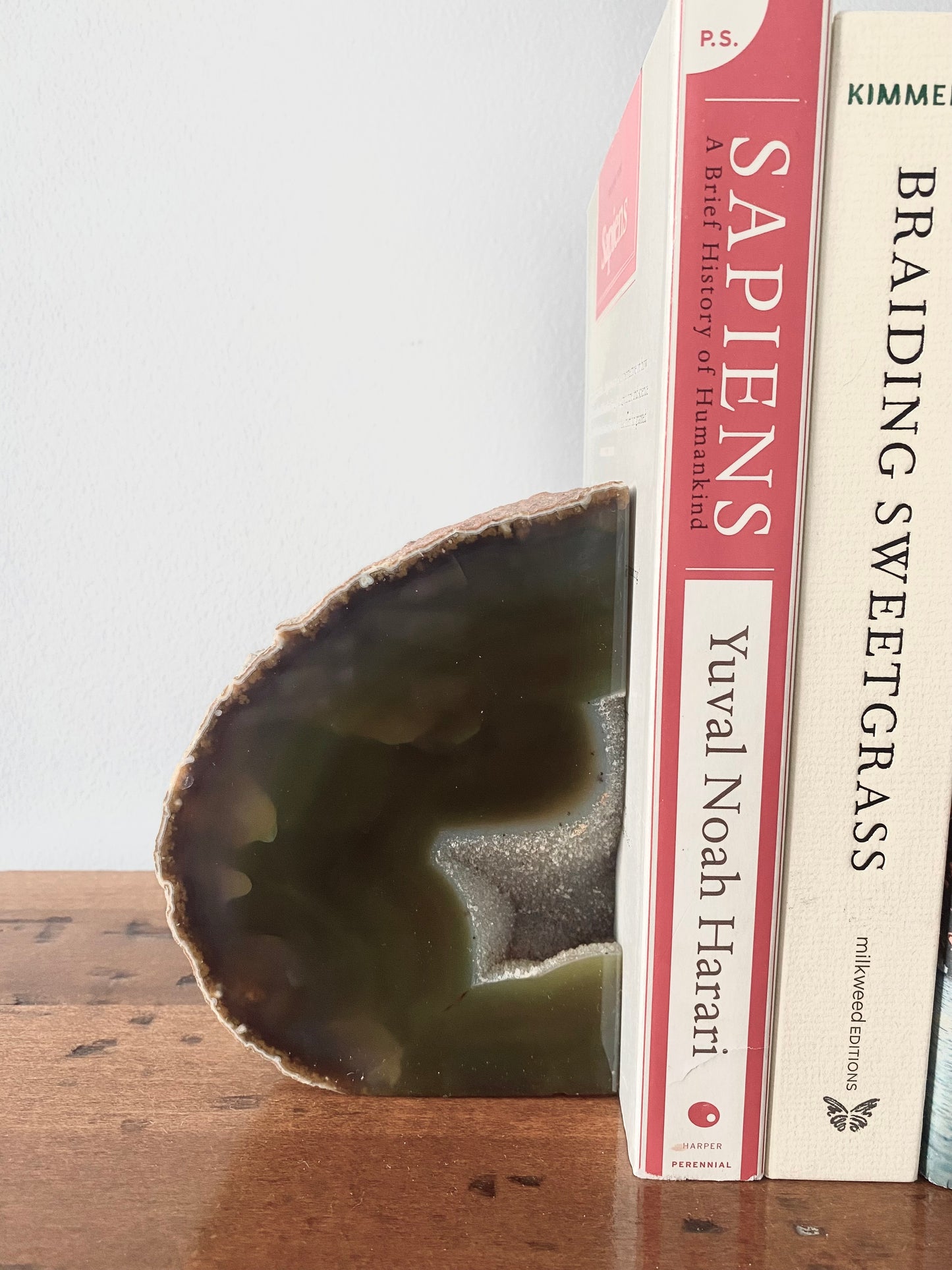 Green Agate Bookend w/ Druze