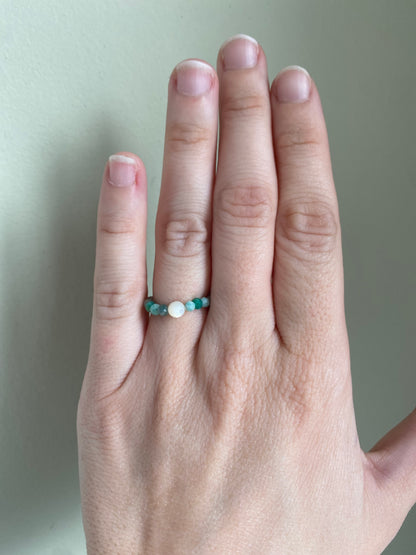 Peruvian Amazonite w/ Mother of Pearl Stackable Stretch Ring