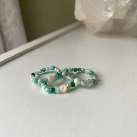 Peruvian Amazonite w/ Mother of Pearl Stackable Stretch Ring