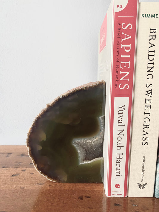Green Agate Bookend w/ Druze