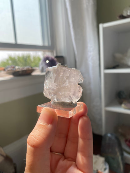 Pink Optical Calcite w/ Dogtooth Calcite Specimen (Hubei, China)
