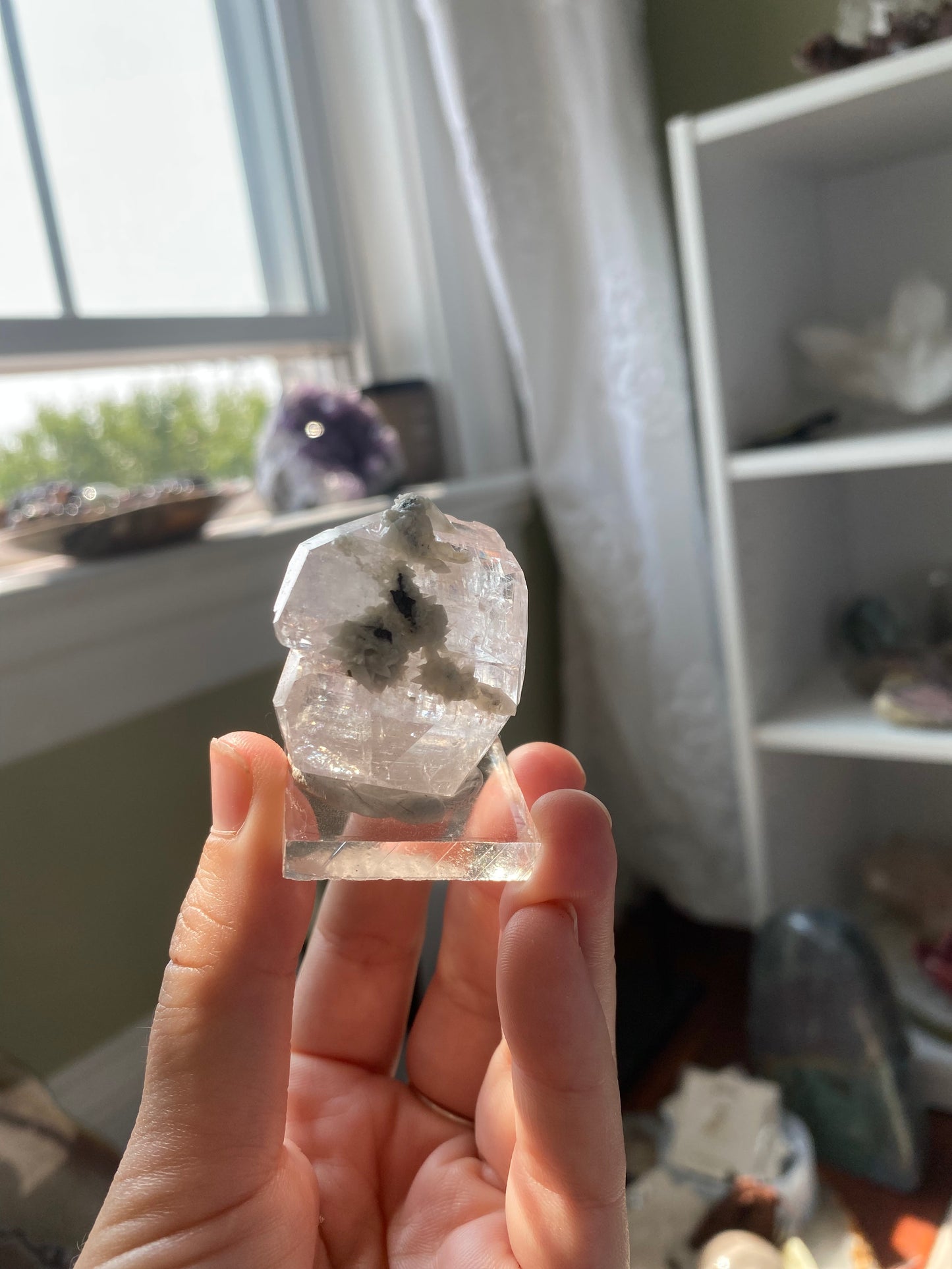 Pink Optical Calcite w/ Dogtooth Calcite Specimen (Hubei, China)