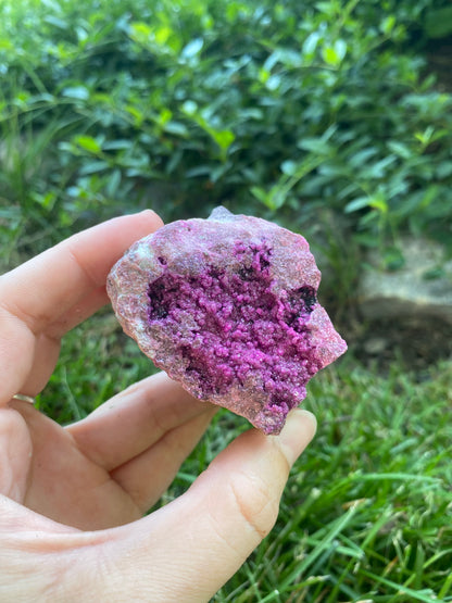 Raw Druzy Pink Cobalto Calcite on Rock Matrix