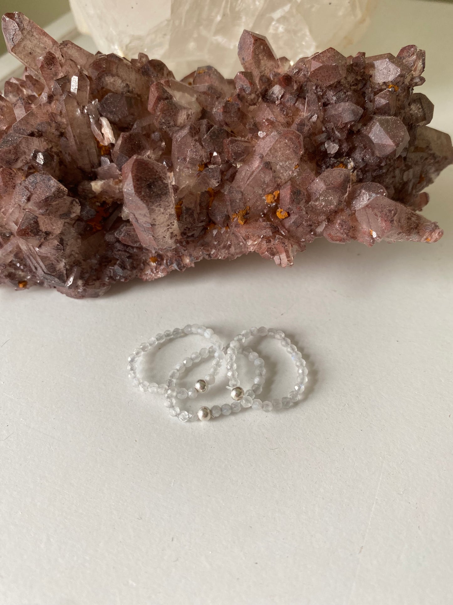 Hand Made Faceted Moonstone w/ Silver Stackable Stretch Ring