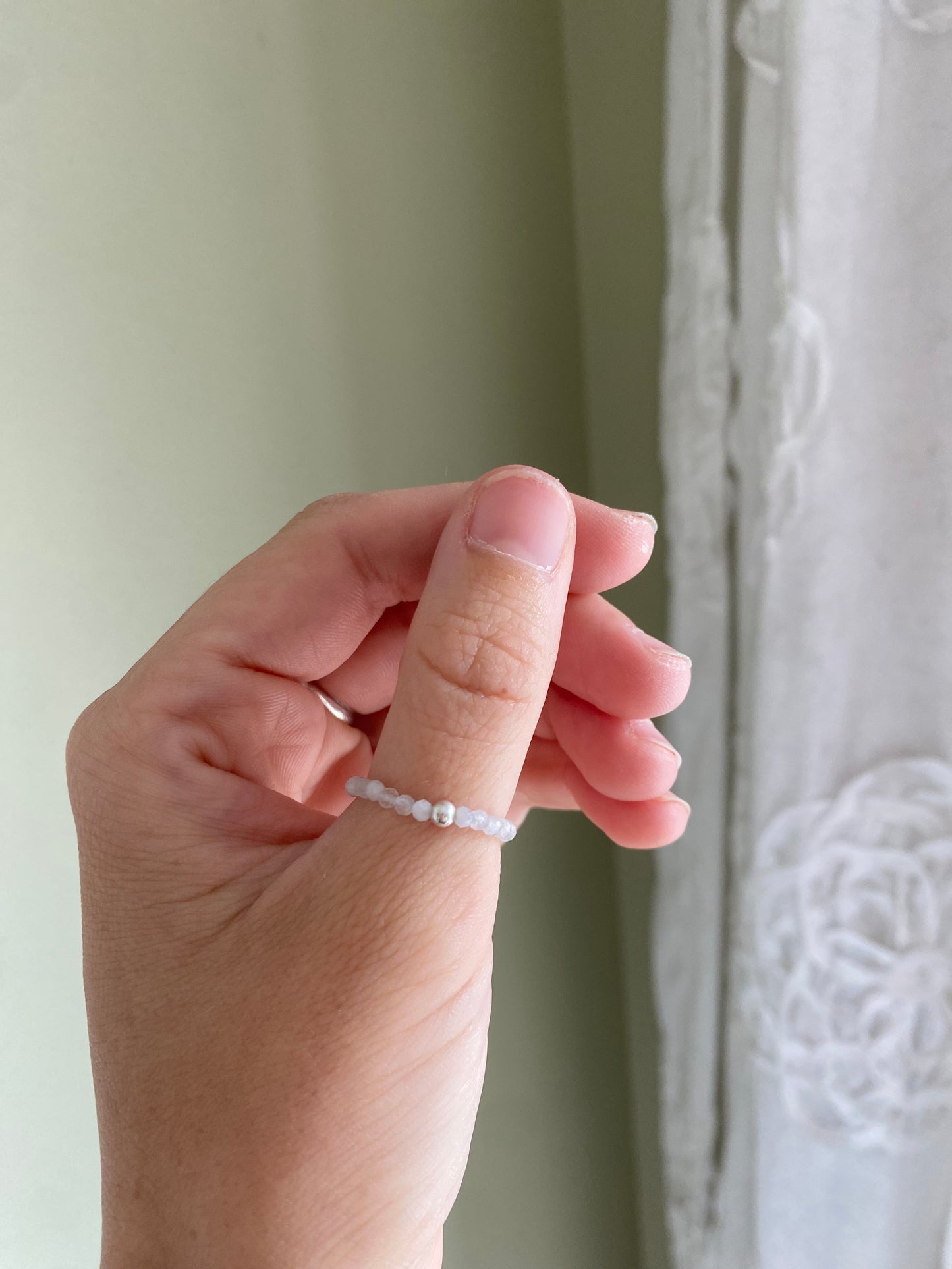 Hand Made Faceted Moonstone w/ Silver Stackable Stretch Ring