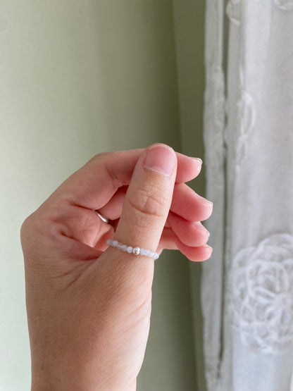 Hand Made Faceted Moonstone w/ Silver Stackable Stretch Ring