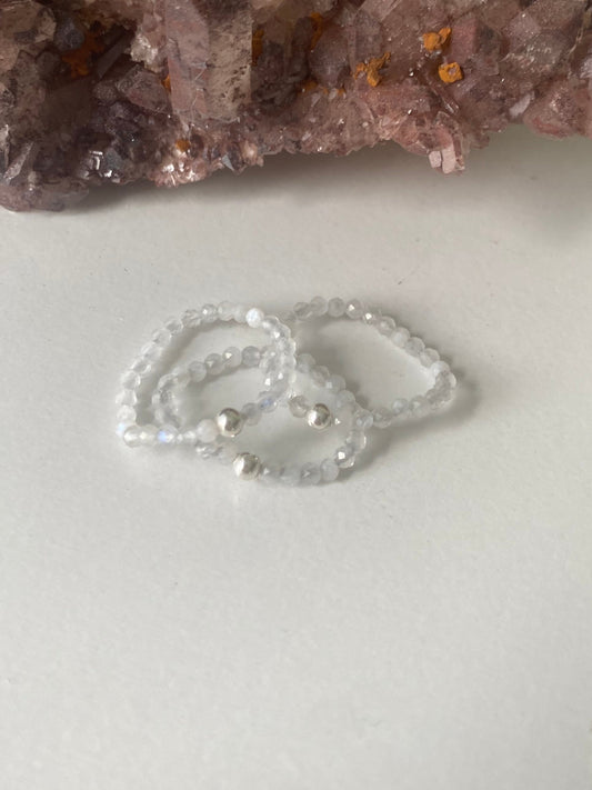 Hand Made Faceted Moonstone w/ Silver Stackable Stretch Ring