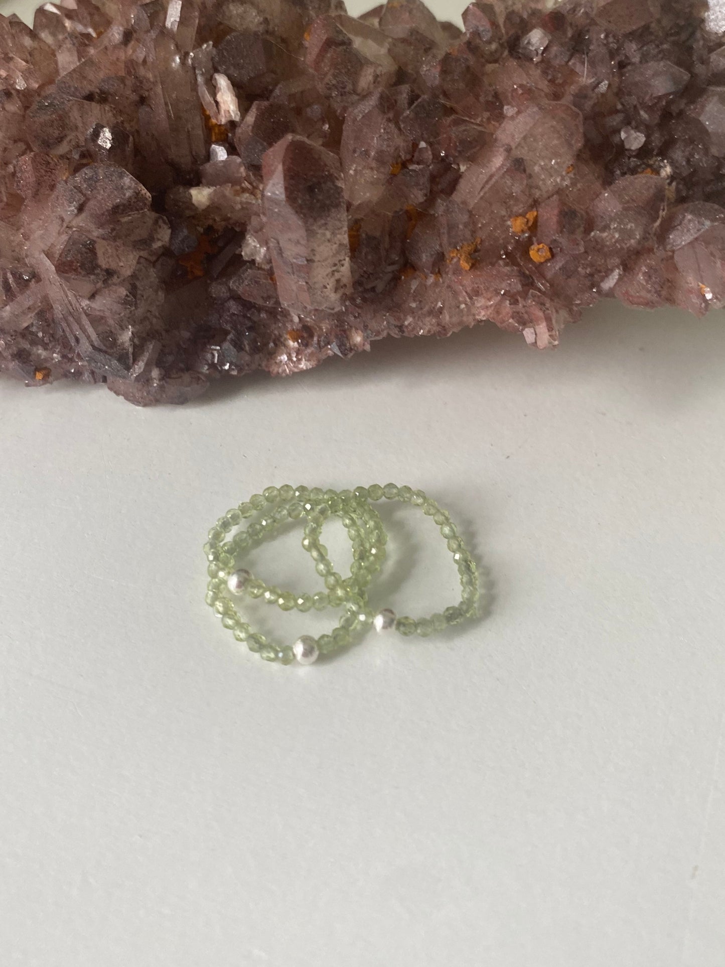 Hand Made Faceted Peridot w/ Silver Stackable Stretch Ring