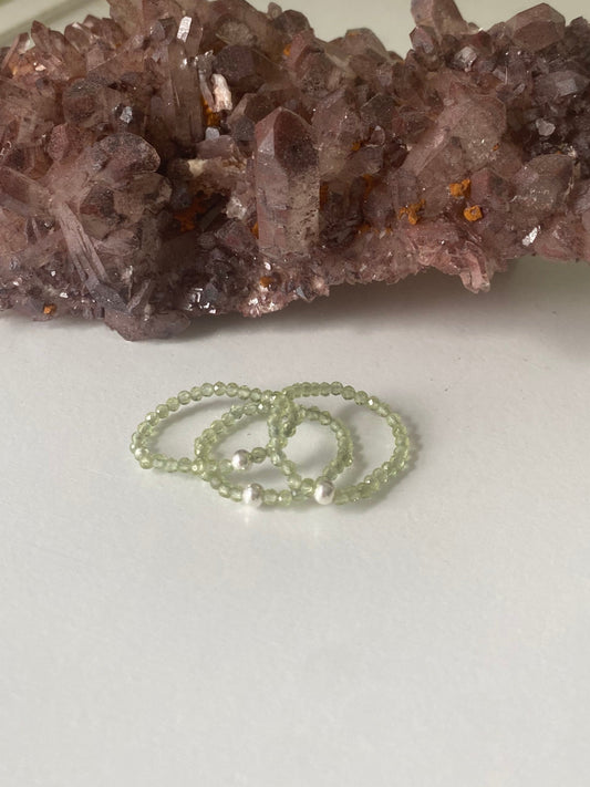 Hand Made Faceted Peridot w/ Silver Stackable Stretch Ring