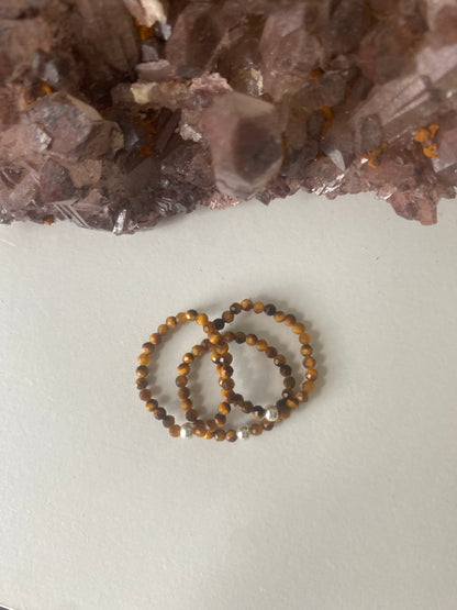 Hand Made Faceted Tiger's Eye w/ Silver Stackable Stretch Ring
