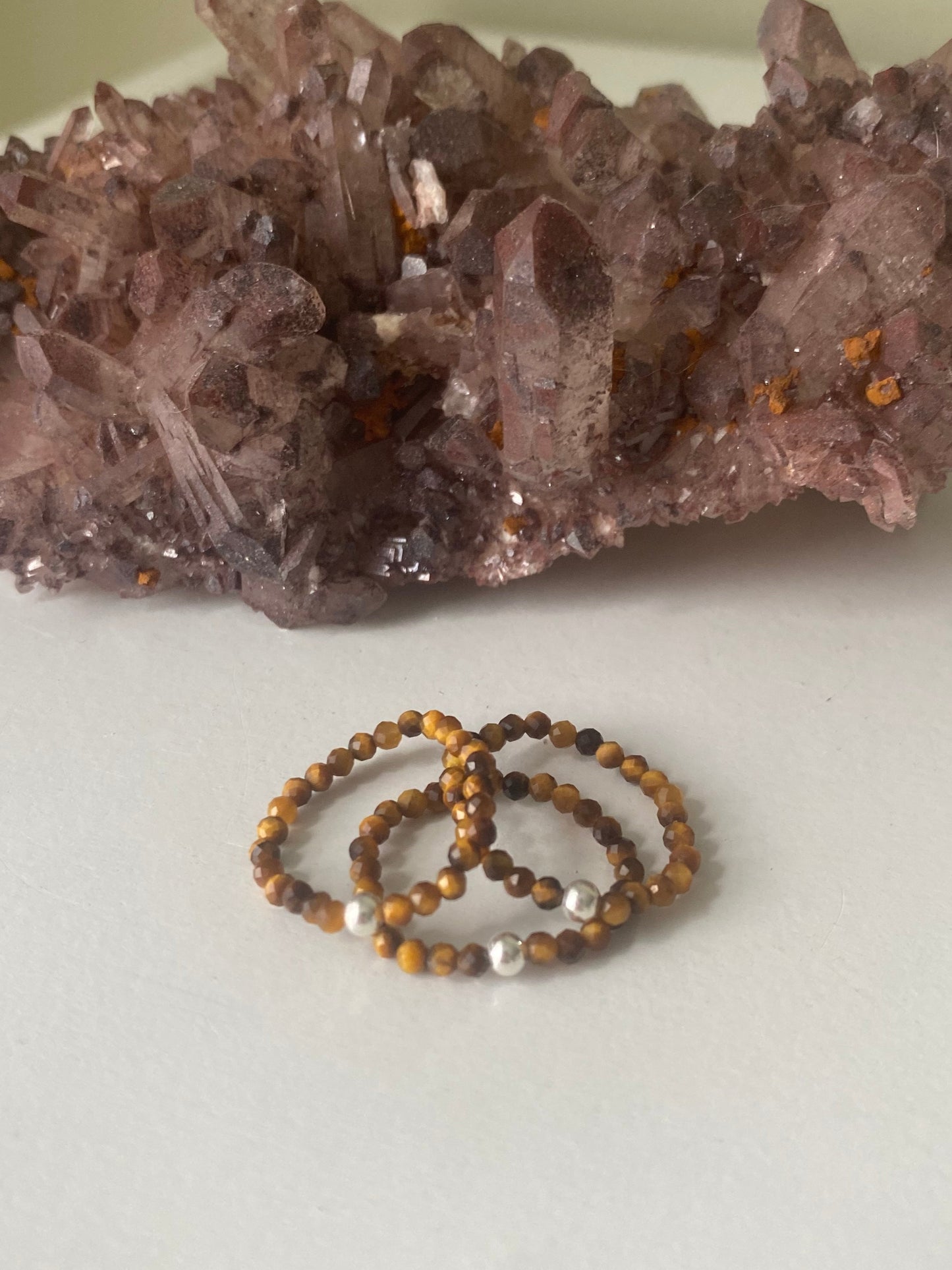 Hand Made Faceted Tiger's Eye w/ Silver Stackable Stretch Ring