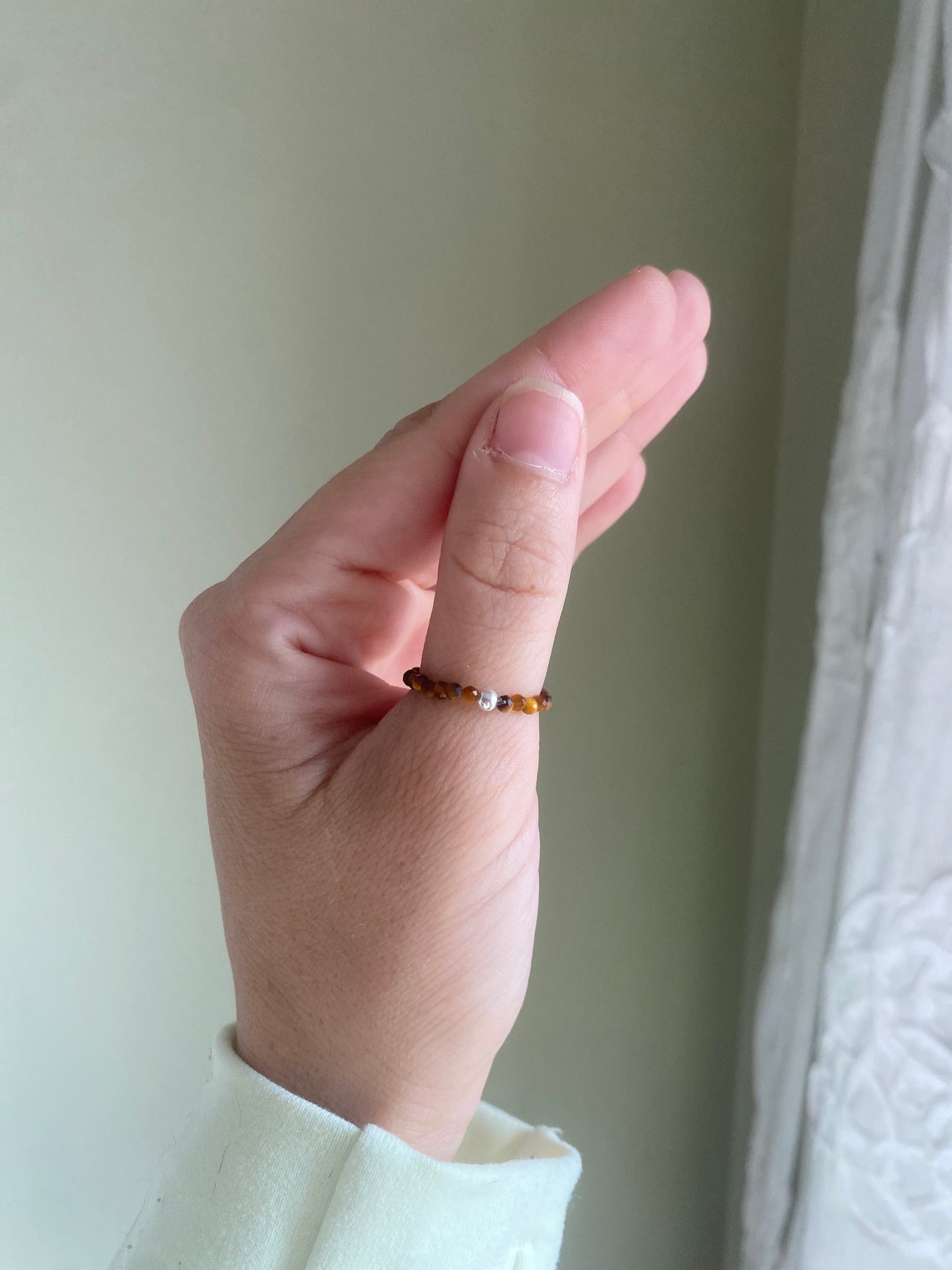 Hand Made Faceted Tiger's Eye w/ Silver Stackable Stretch Ring