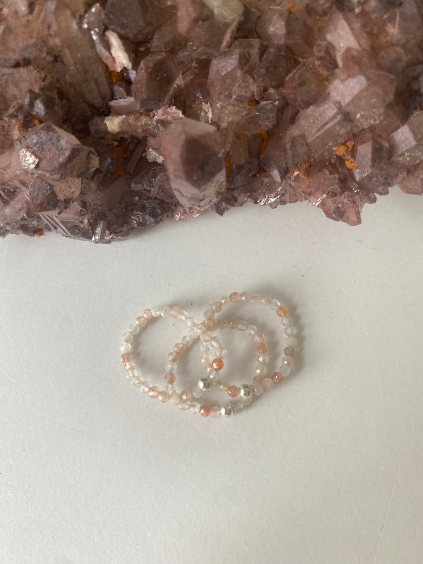Hand Made Faceted Sunstone w/ Silver Stackable Stretch Ring