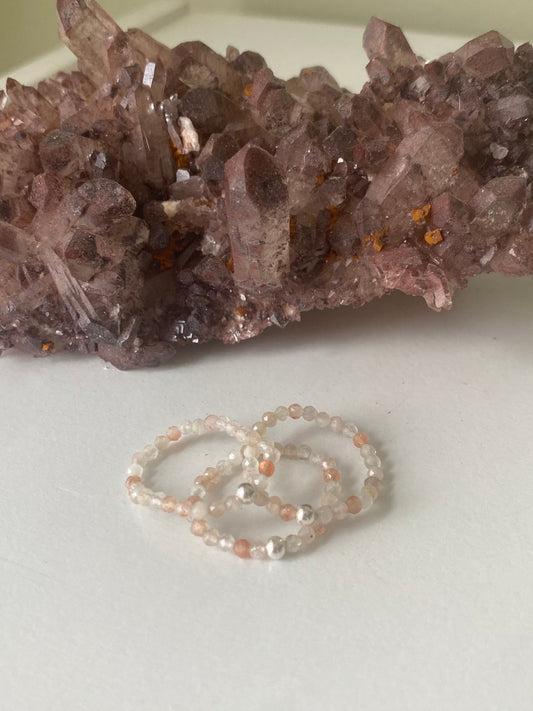 Hand Made Faceted Sunstone w/ Silver Stackable Stretch Ring