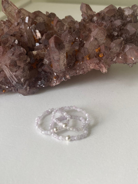 Hand Made Faceted Kunzite w/ Silver Stackable Stretch Ring