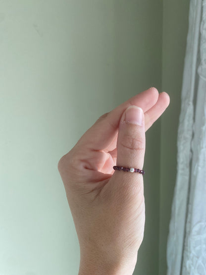 Hand Made Faceted Garnet w/ Silver Stackable Stretch Ring