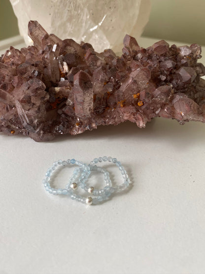 Hand Made Faceted Aquamarine w/ Silver Stackable Stretch Ring