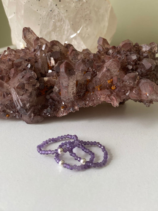 Hand Made Faceted Amethyst w/ Silver Stackable Stretch Ring