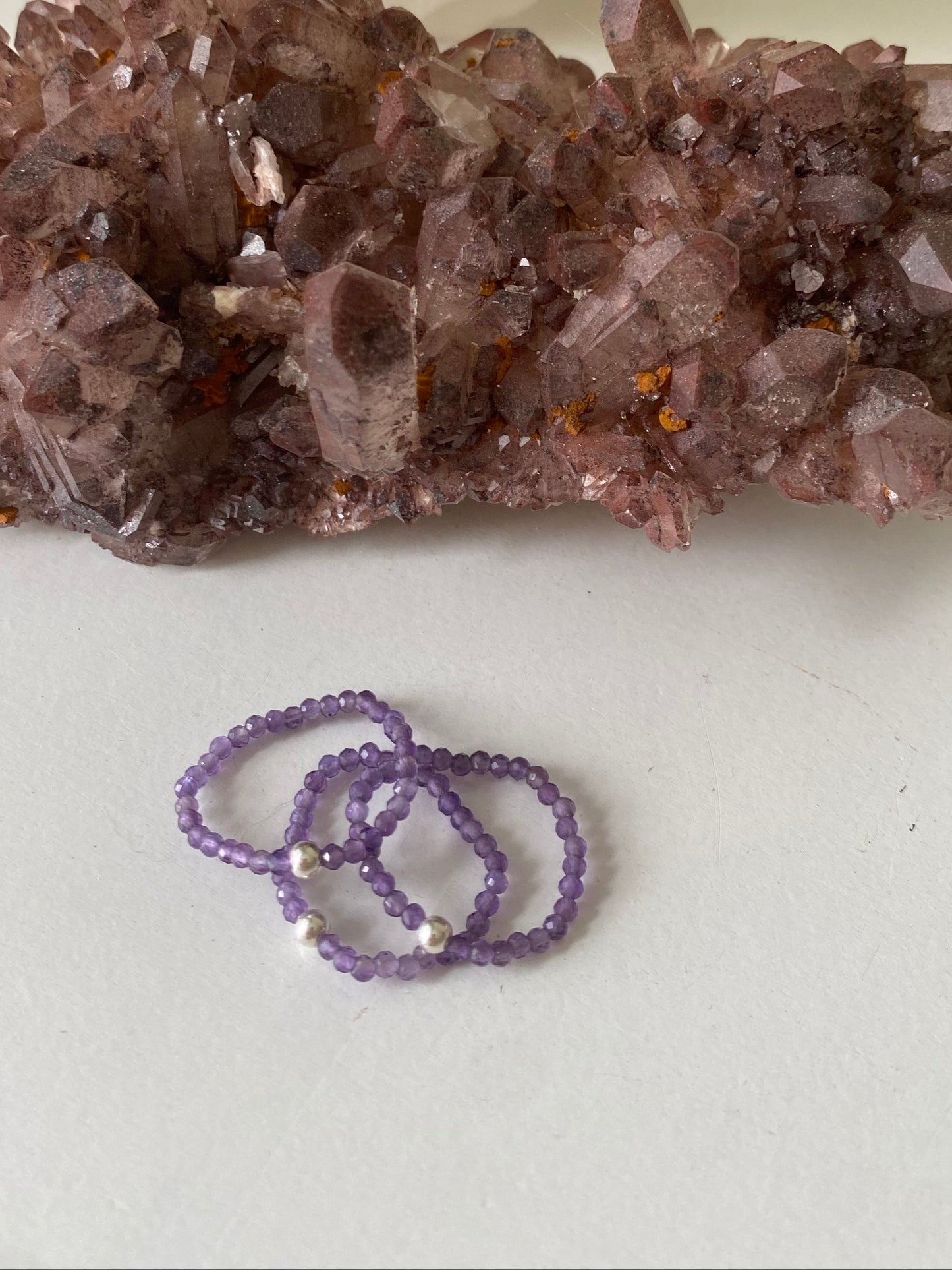 Hand Made Faceted Amethyst w/ Silver Stackable Stretch Ring