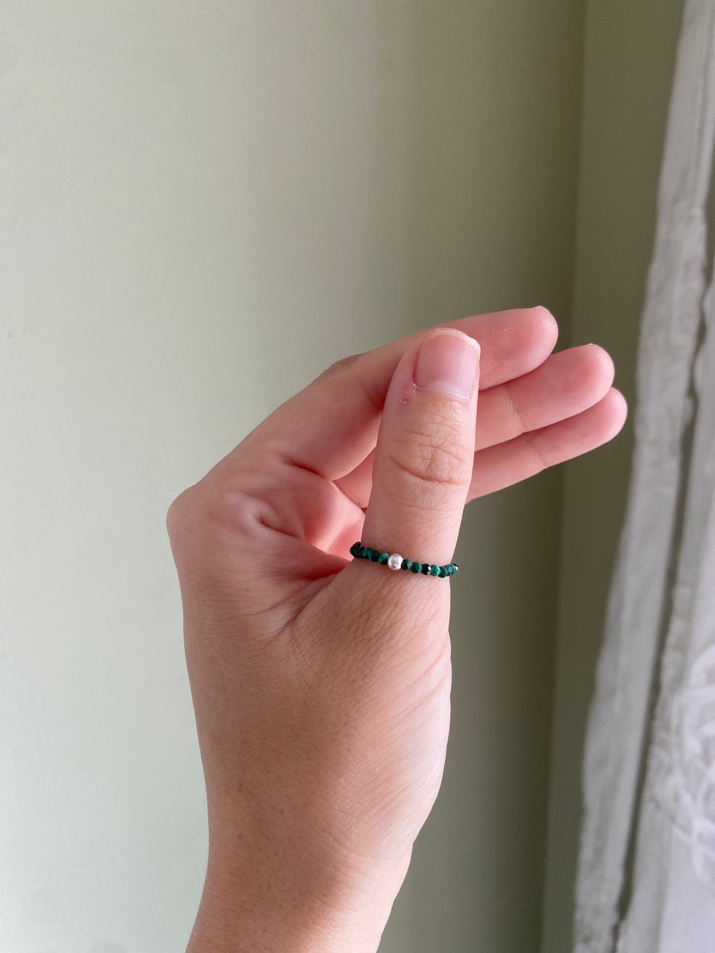 Hand Made Faceted Malachite w/ Silver Stackable Stretch Rings