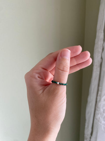 Hand Made Faceted Malachite w/ Silver Stackable Stretch Rings