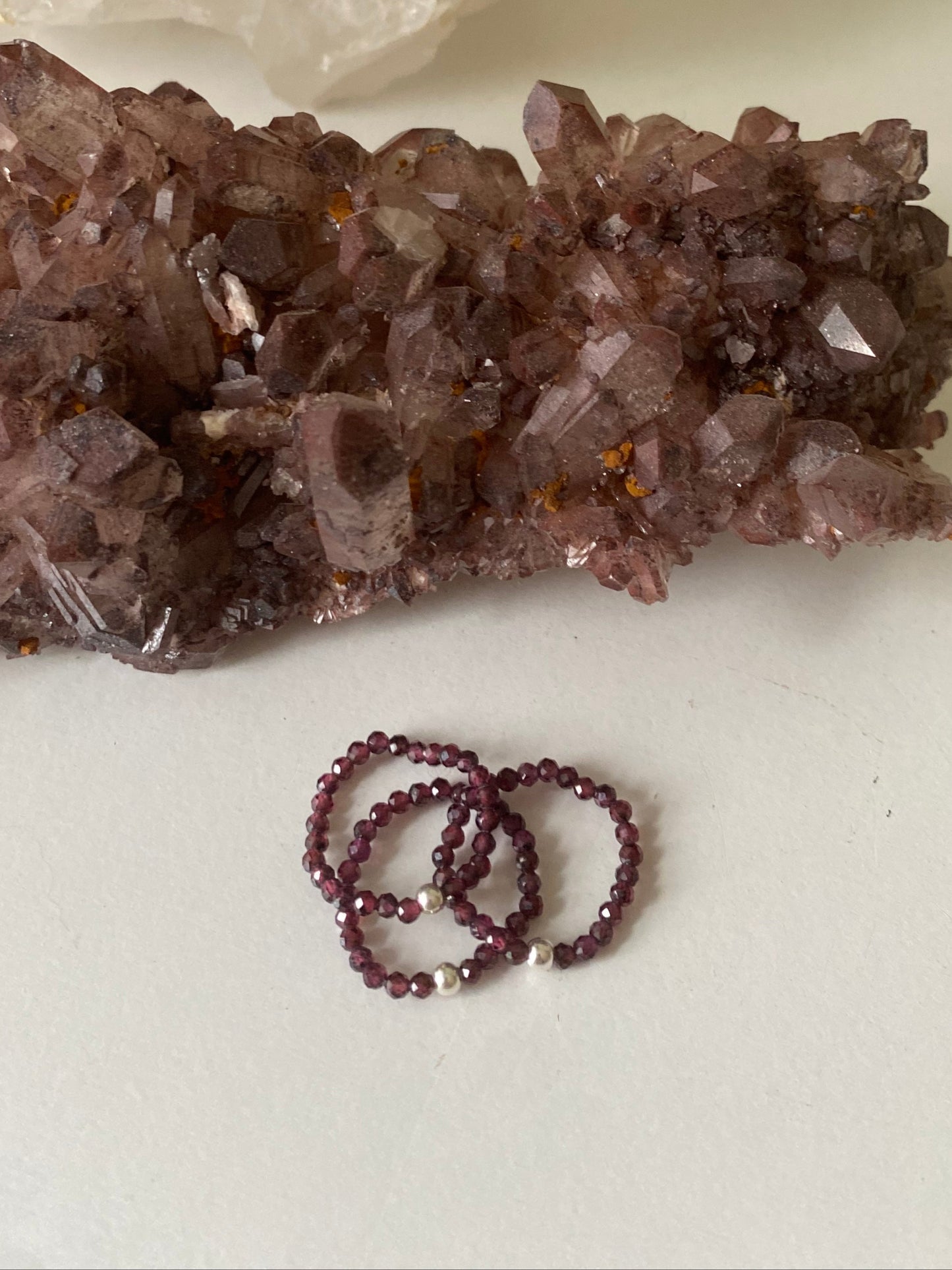Hand Made Faceted Garnet w/ Silver Stackable Stretch Ring