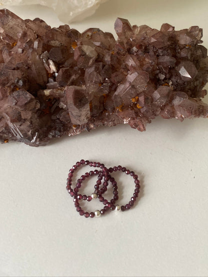 Hand Made Faceted Garnet w/ Silver Stackable Stretch Ring