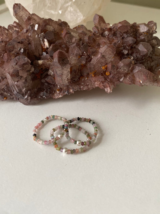 Hand Made Faceted Tourmaline w/ Silver Stackable Stretch Ring