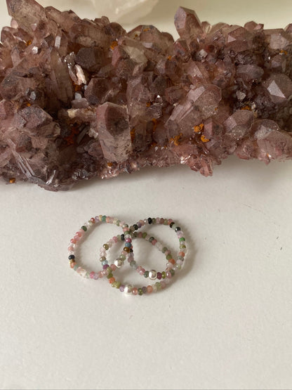 Hand Made Faceted Tourmaline w/ Silver Stackable Stretch Ring