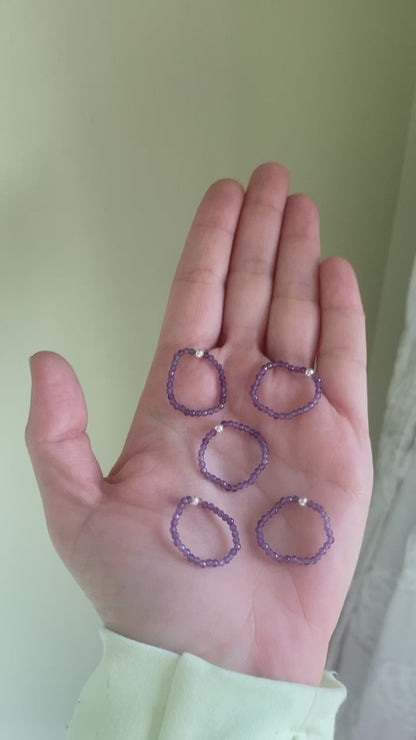 Hand Made Faceted Amethyst w/ Silver Stackable Stretch Ring