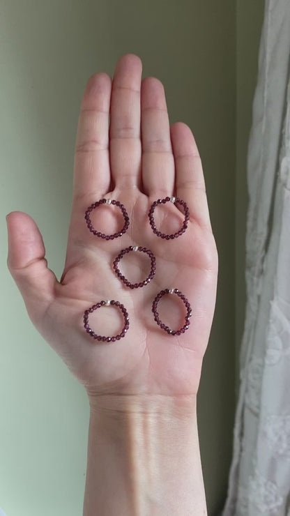 Hand Made Faceted Garnet w/ Silver Stackable Stretch Ring