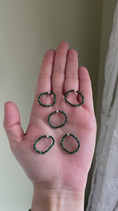 Hand Made Faceted Malachite w/ Silver Stackable Stretch Rings