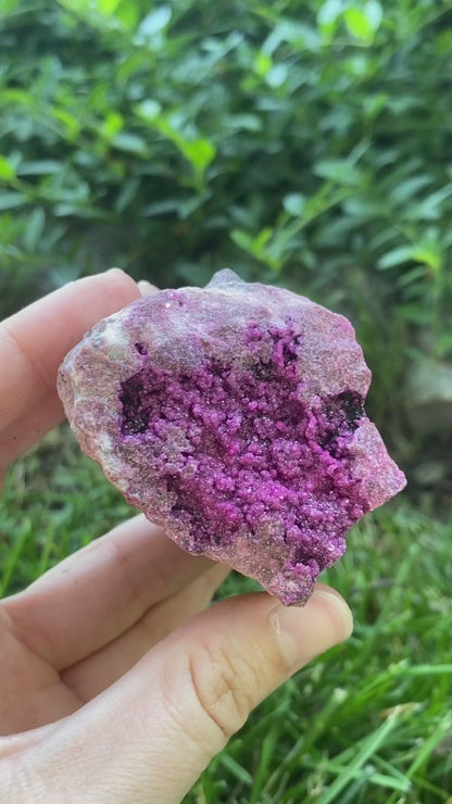 Raw Druzy Pink Cobalto Calcite on Rock Matrix